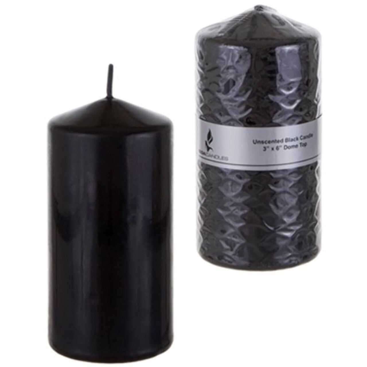 DDI 1996371 3&#x22; x 6&#x22; Domed Top Press Unscented Pillar Candle in Shrink Wrap - Black Case of 24